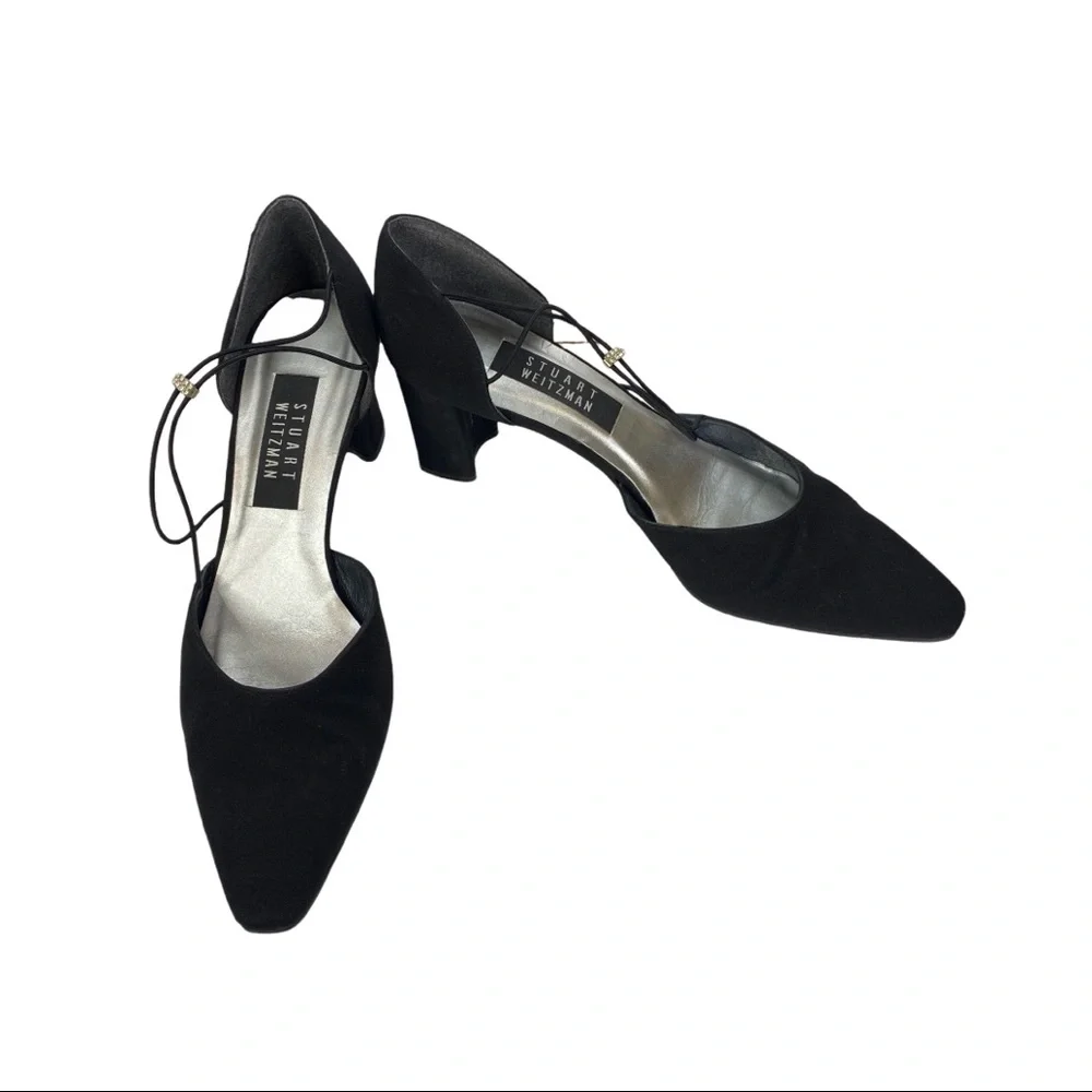 Vintage Stuart Weitzman Black Crystal Embellished D'orsay Style Guipure Heels